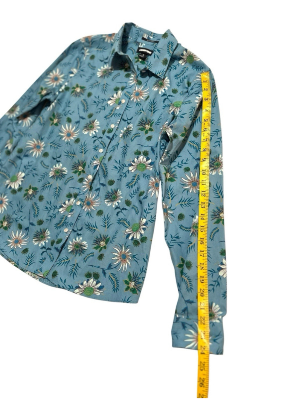 Lands End Button Up Shirt Womens 8 Cotton Multicolor / Teal Floral Long Sleeves - Picture 8 of 16
